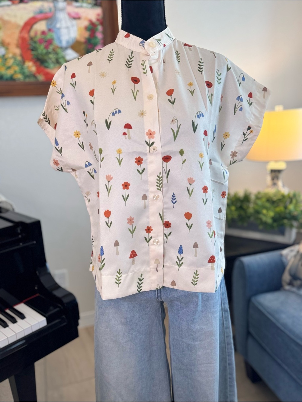 Floral Print Button-Front Top